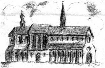 Franziskanerkloster St. Anna um 1810; Rötelzeichnung von Philipp Joseph Kraus